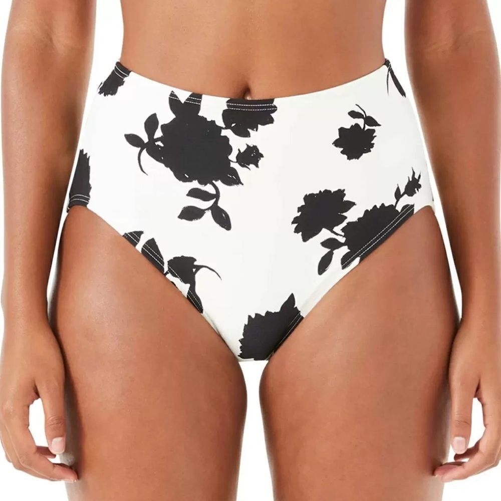 NWT kate spade High Waist Bikini Swim Bottoms Ivory Black Floral U907 Medium $78